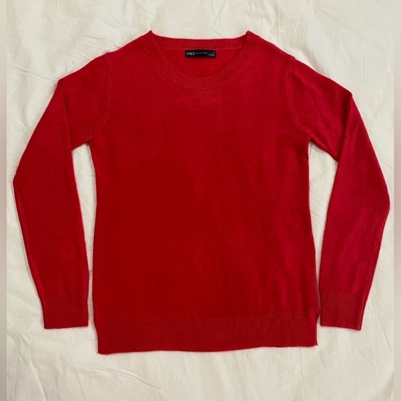 Marks & Spencer red crewneck 100% Acrylic preppy sweater size 4 - Picture 1 of 8